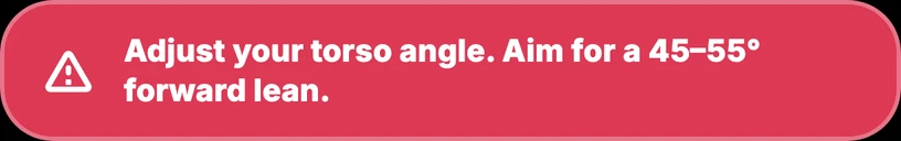 Warning: adjust your torso angle, aim for a 45 to 55 degree forward lean